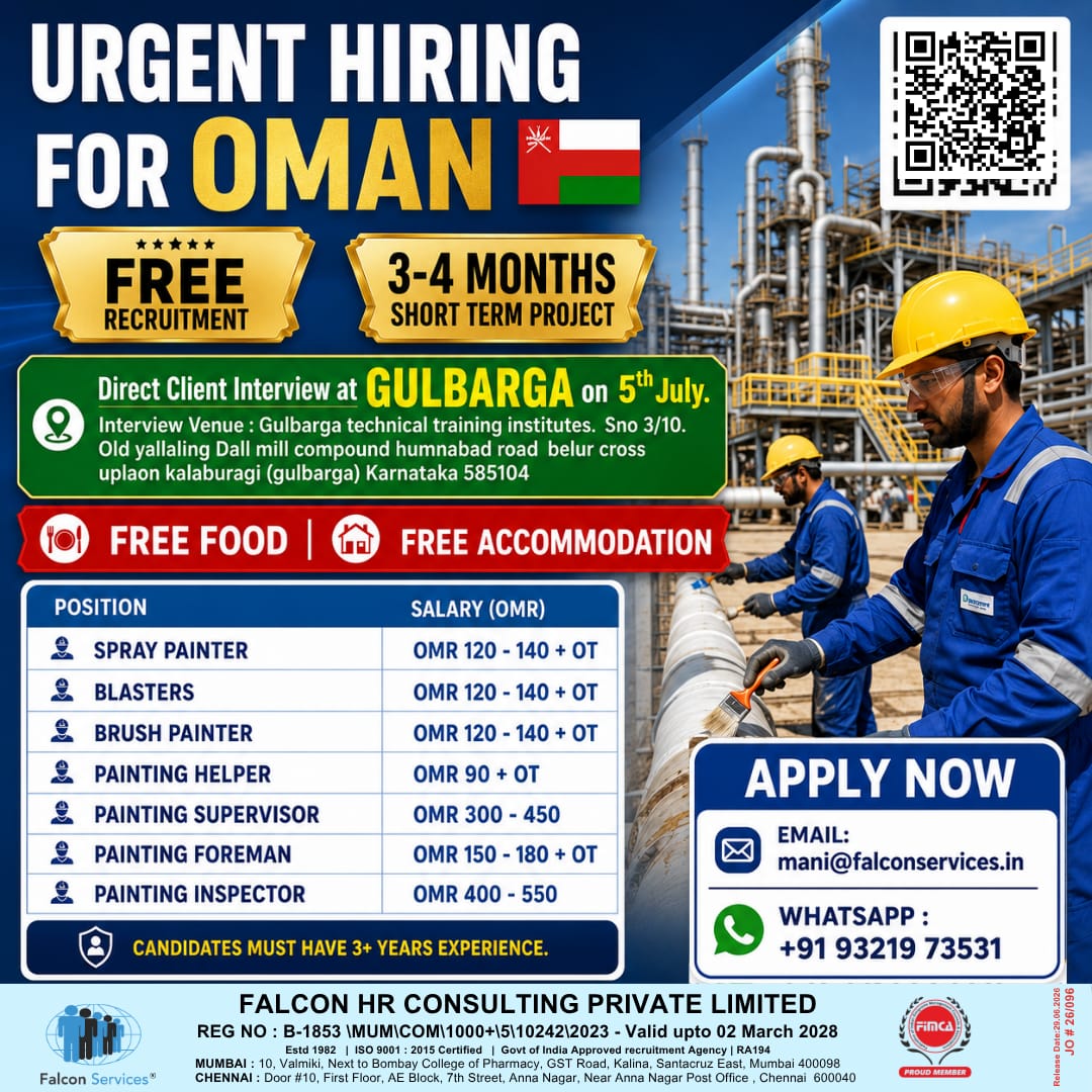 Urgent Hiring for Oman - Painting & Related Positions