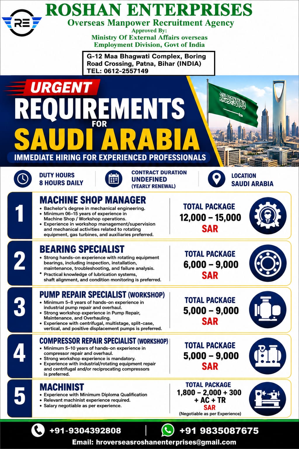 Urgent Requirements for Saudi Arabia
