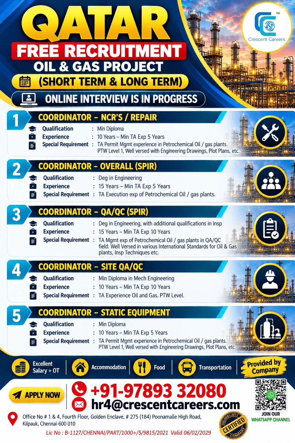 Qatar Oil & Gas Project - Free Recruitment — Crescent Careers, Qatar, Qatar