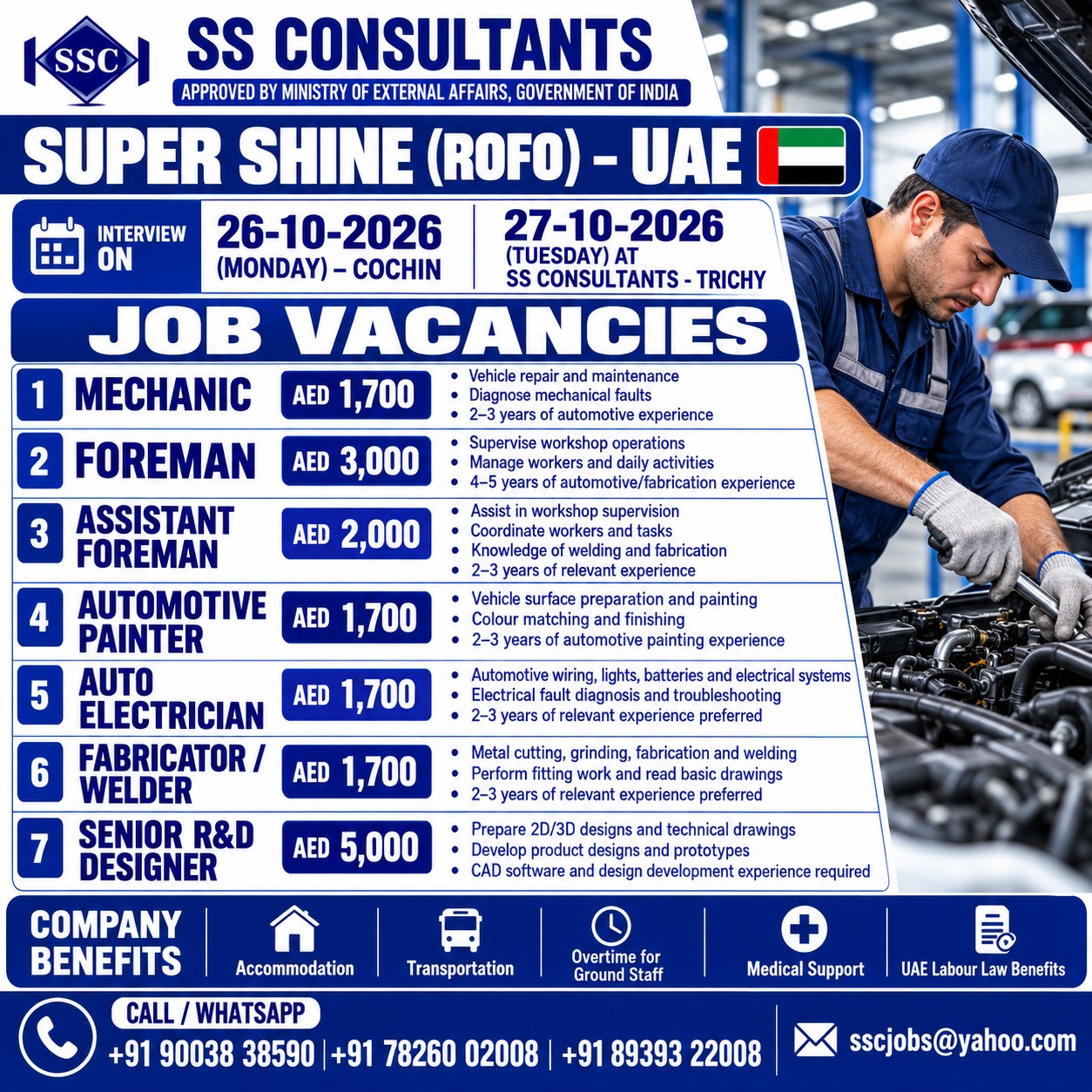 Urgent UAE Jobs 2026 – Super Shine ROFO Recruitment for Mechanics, Foremen, Auto Electricians & Welders