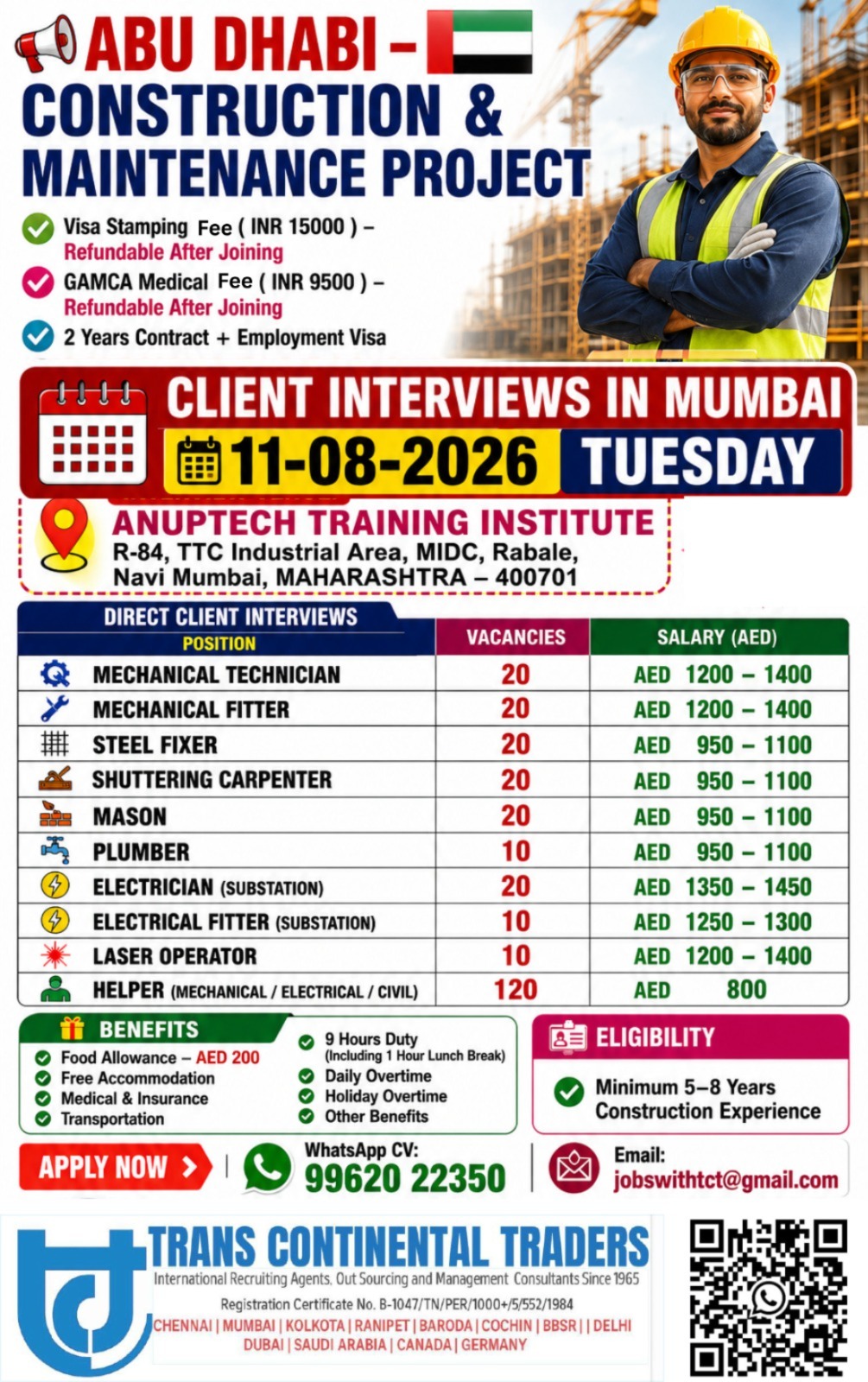 Abu Dhabi Construction & Maintenance Project Client Interviews In Mumbai 11-08-2026 Anuptech Rabale Call for More Details 9791553048