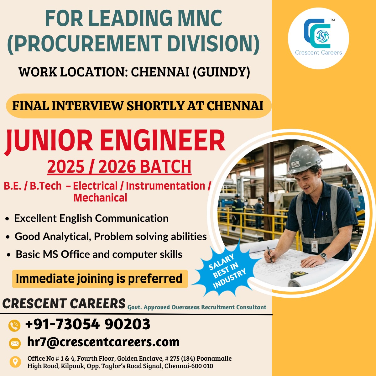 Junior Engineer — Crescent Careers, India, India