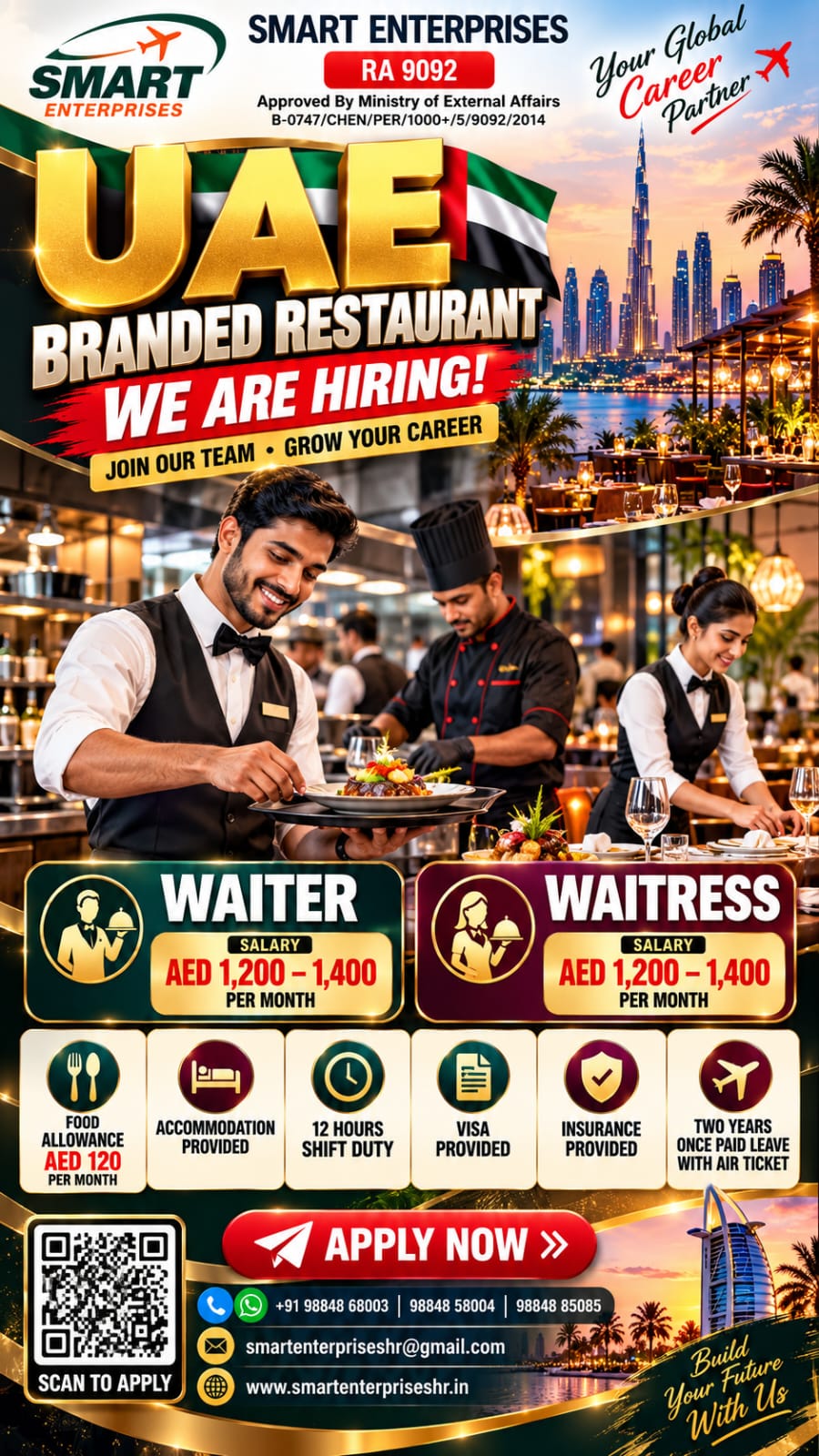 WAITER UAE — smartenterpriseshr@gmail.com, UAE, UAE