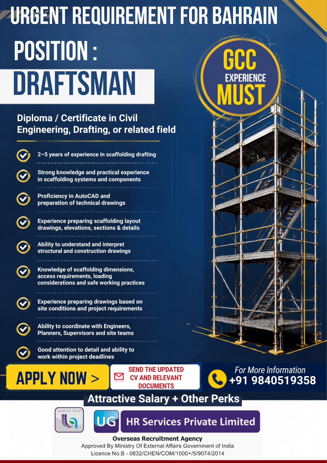 Draftsman — UG HR SERVICES Pvt Ltd, Bahrain