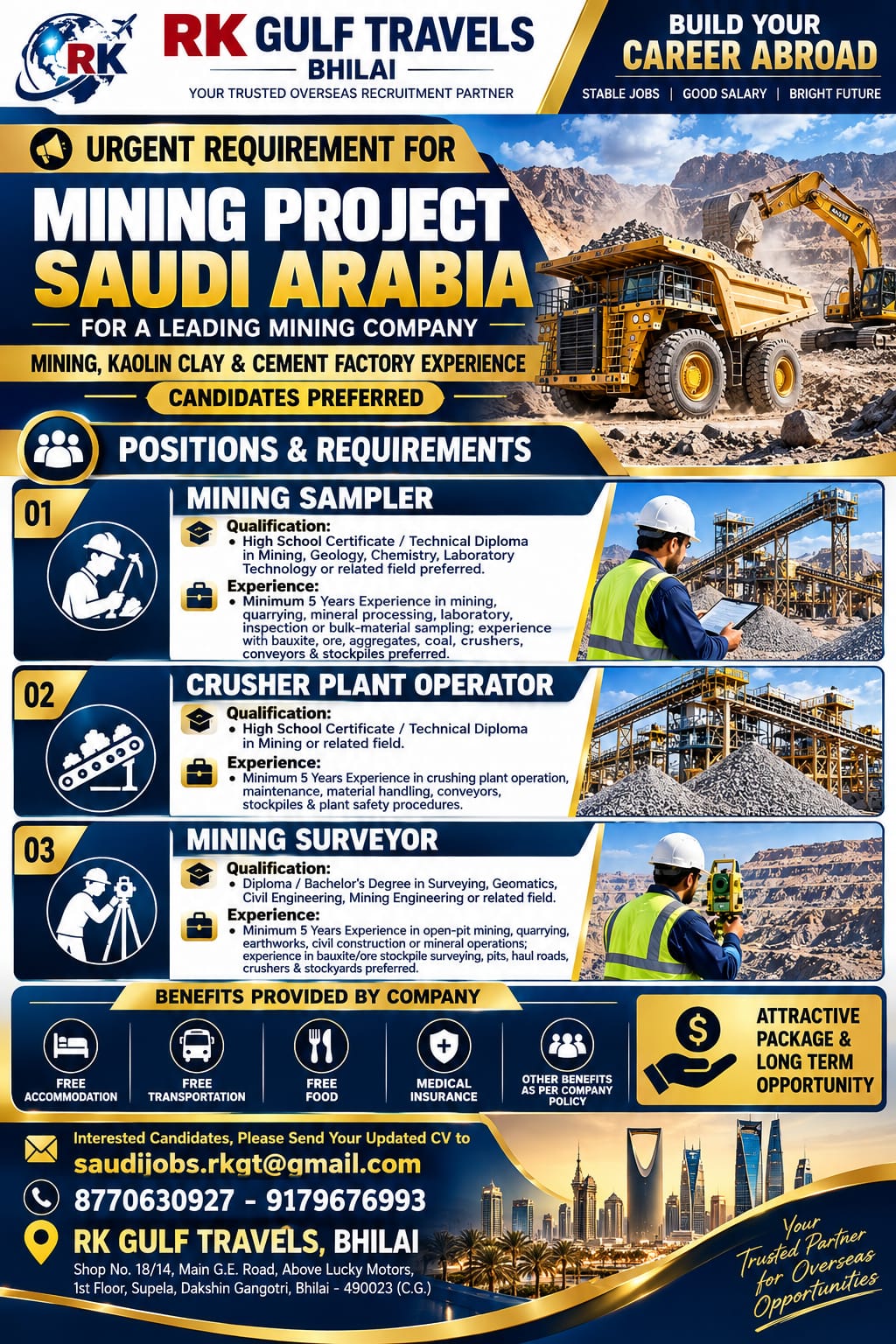 HIRING FOR A LEADING CONTRACTING COMPANY FOR THEIR MINING PROJECT – SAUDI ARABIA.