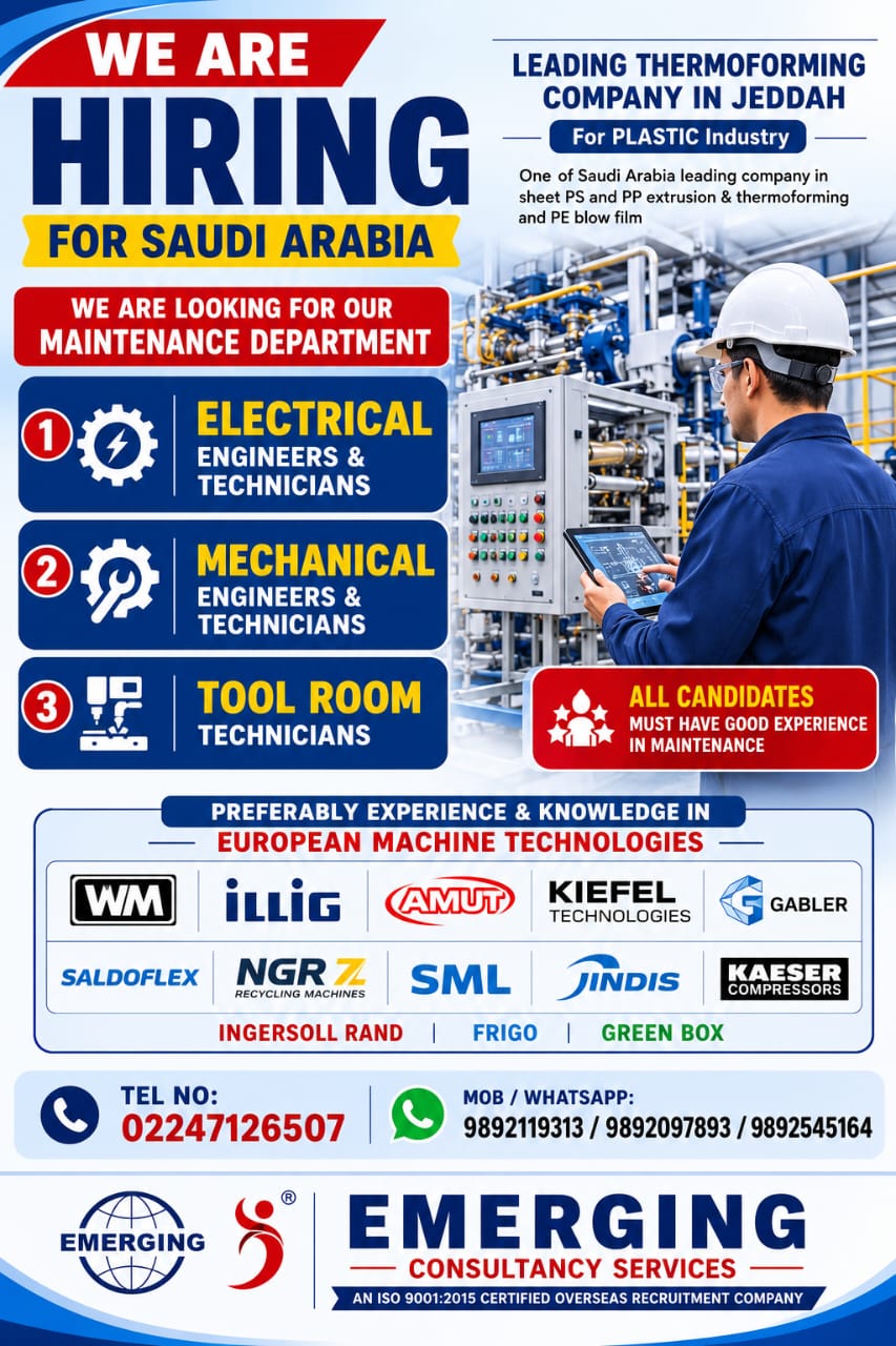 URGENTLY REQUIRED FOR LEADING THERMOFORMING COMPANY IN SAUDI ARABIA