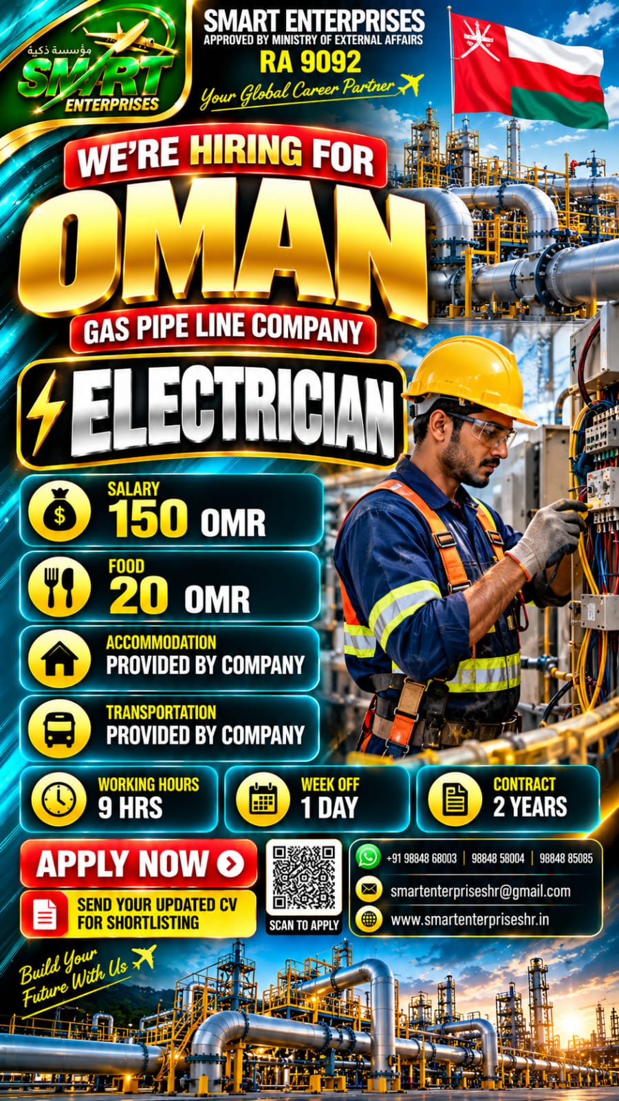ELECTRICIAN FOR  SINGAPORE — smartenterpriseshr@gmail.com, SINGAPORE, SINGAPORE