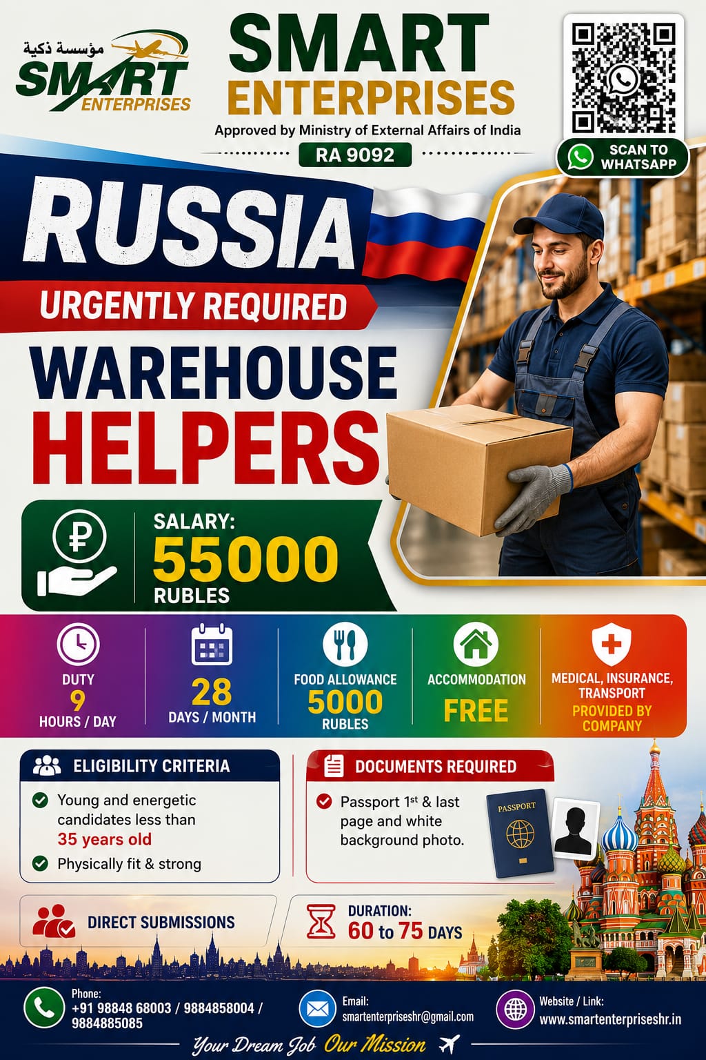 WAREHOUSE HELPERS — smartenterpriseshr@gmail.com, RUSSIA