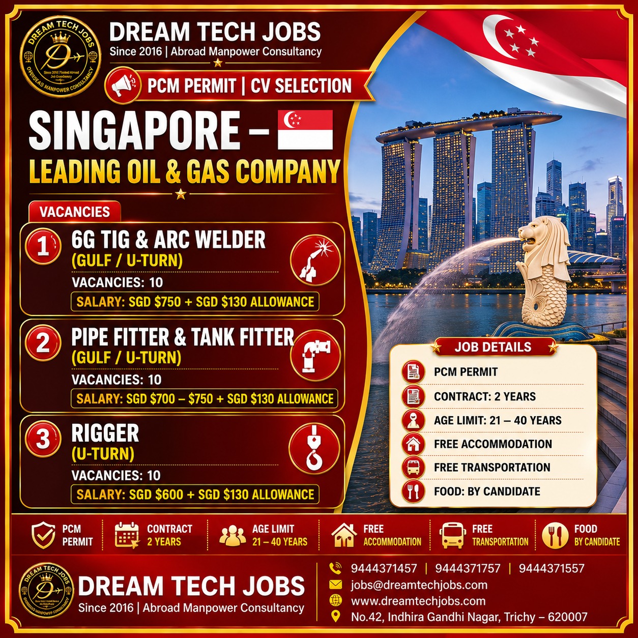 Oil & Gas Company Recruitment - Singapore — DREAM TECH JOBS -TRICHY, Singapore, Singapore