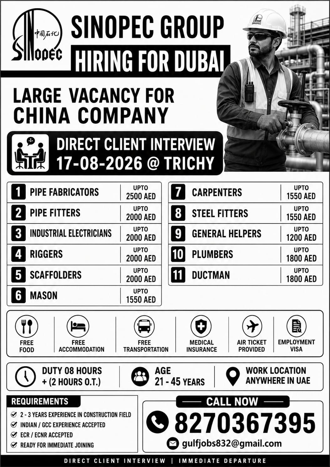 Large Vacancy for China Company - Dubai Hiring — VG TRAVELS, United Arab Emirates, United Arab Emirates