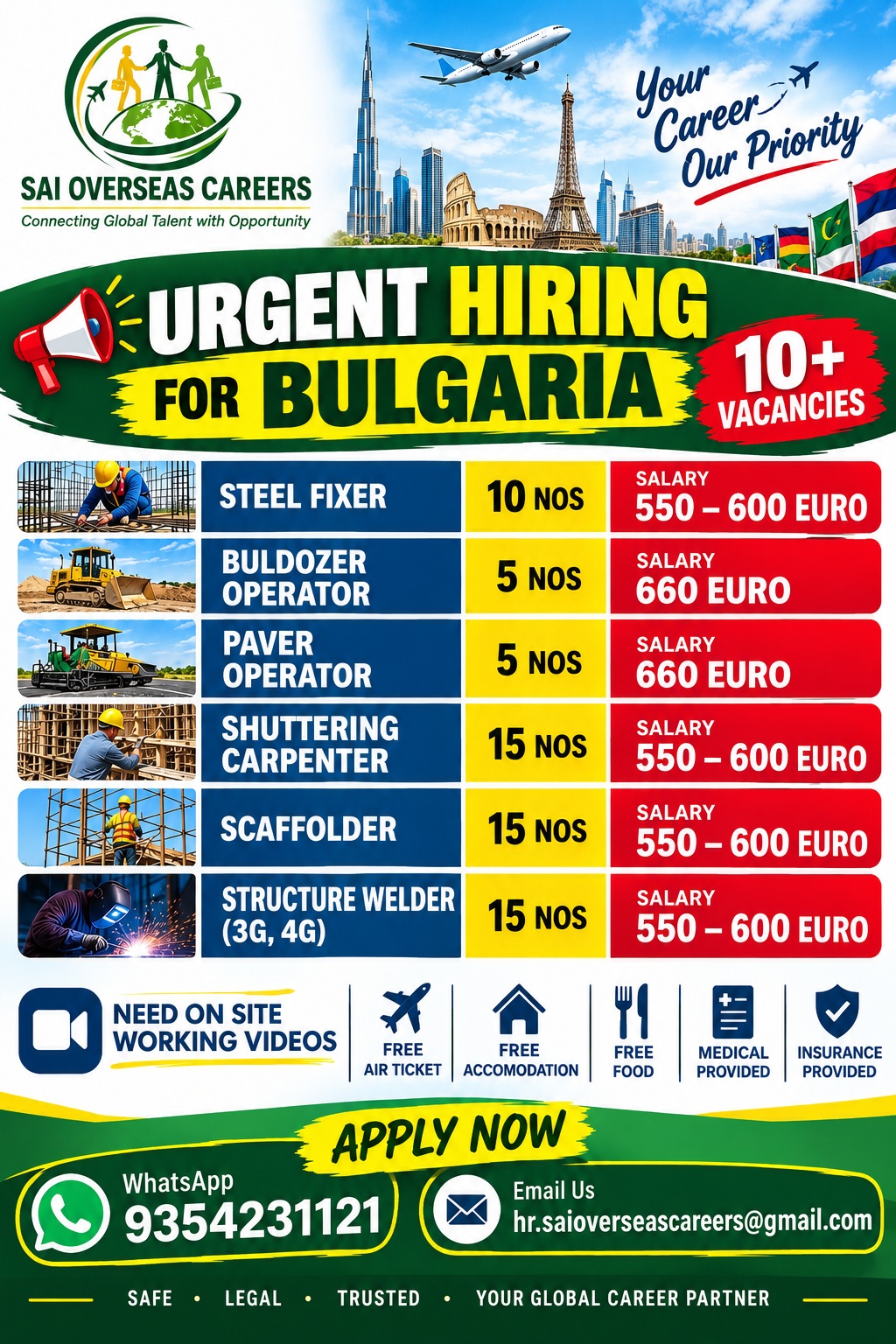 URGENT HIRING FOR BULGARIA