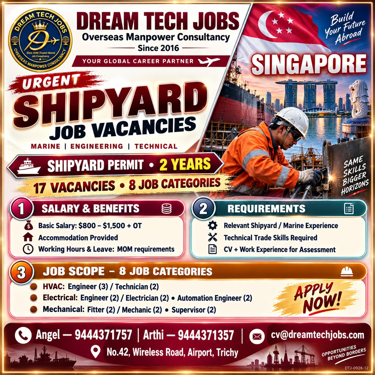 Urgent Shipyard Job Vacancies — DREAM TECH JOBS -TRICHY, Singapore