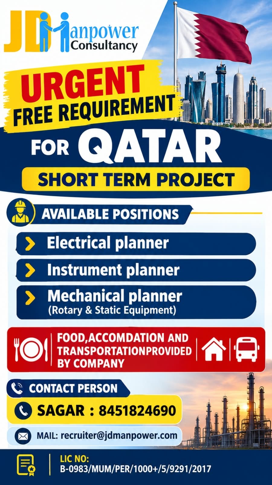 Qatar Short Term Project — JD Manpower Consultancy, Qatar, Qatar