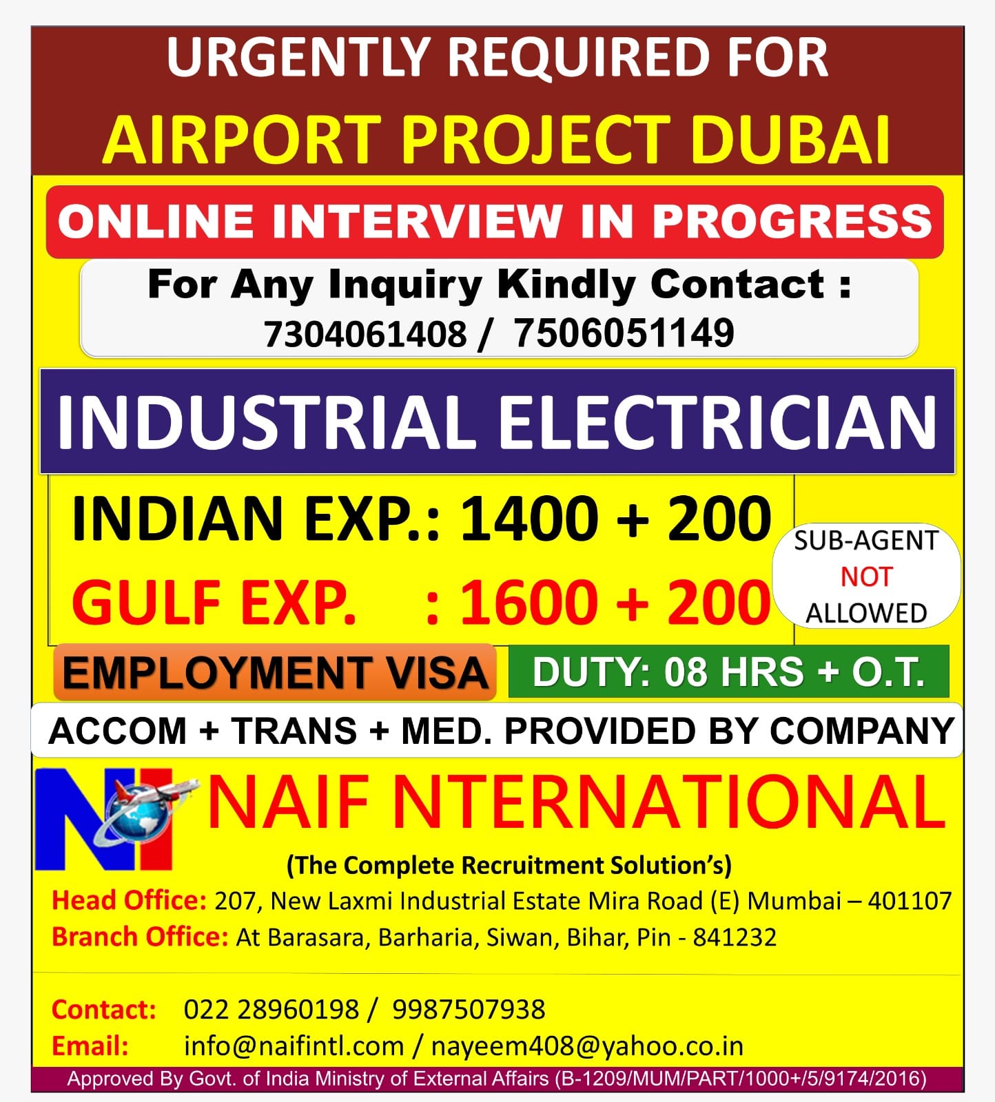 Industrial Electrician - Airport Project Dubai
