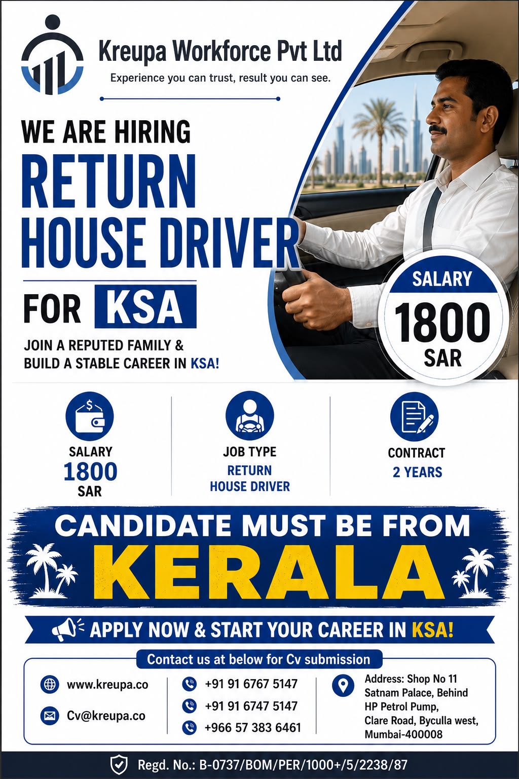 Hiring House Driver for Saudi Arabia — Kreupa Workforce Pvt Ltd, Saudi Arabia, Saudi Arabia