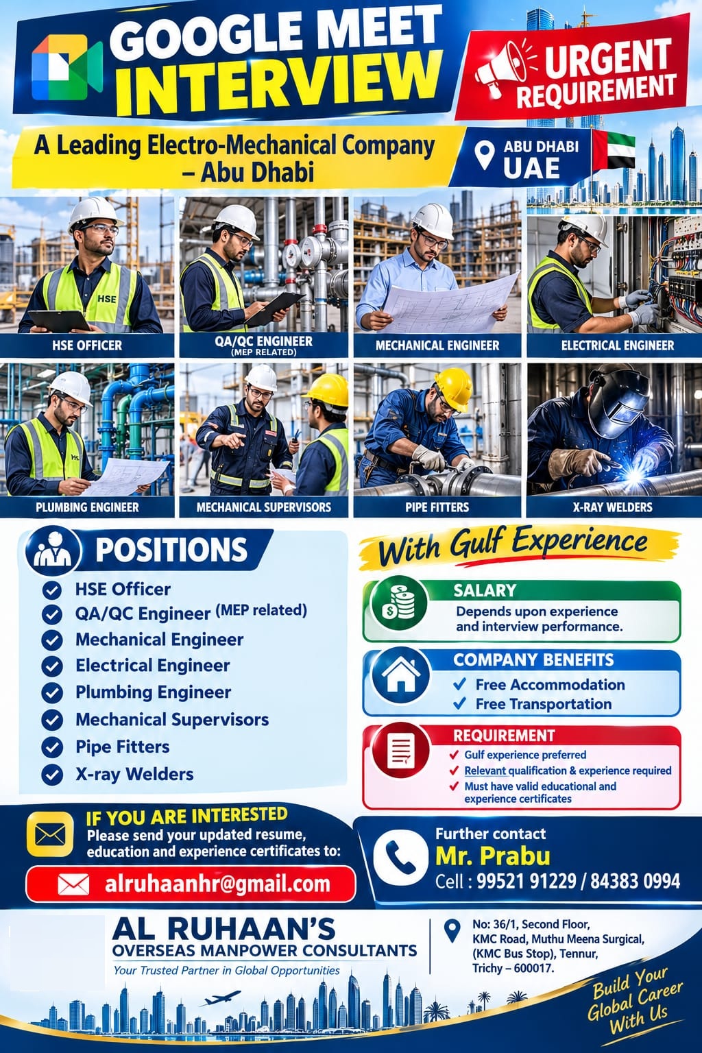 Multiple Engineering & Technical Positions for Abu Dubai