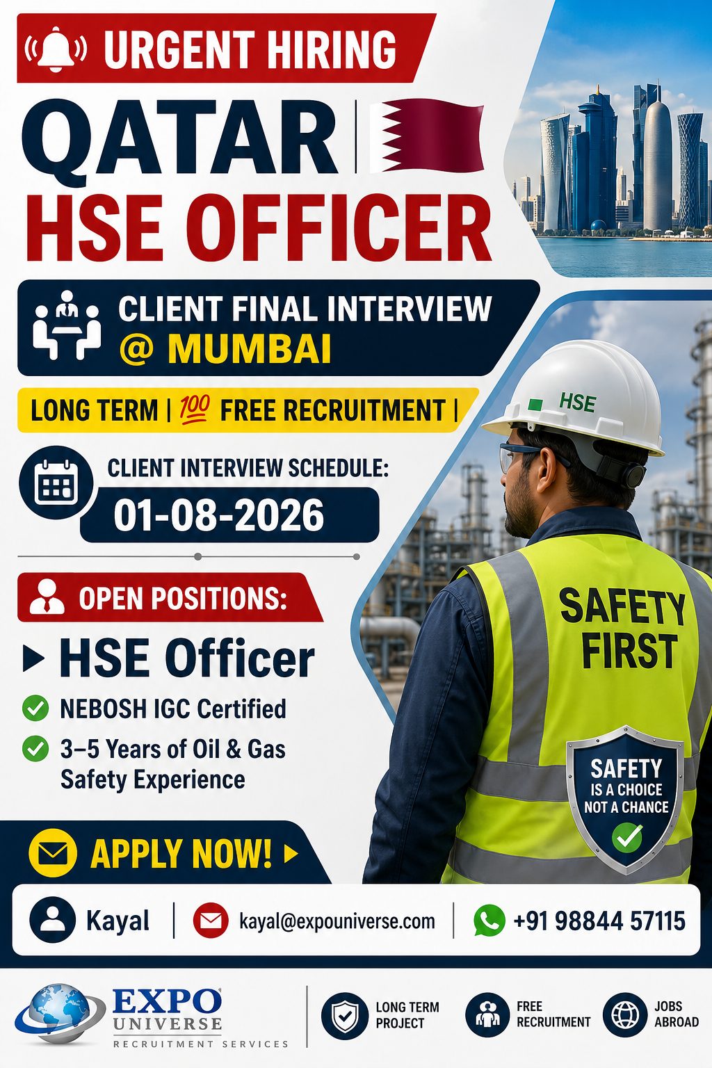 Client Interview for Hse Officer - QATAR - Long term - Mumbai on 01-08-2026
