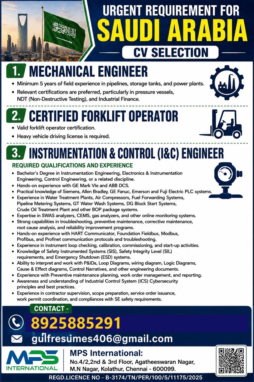 HIRING for Saudi Arabia CV SELECTION — MPS INTERNATIONAL, Saudi Arabia