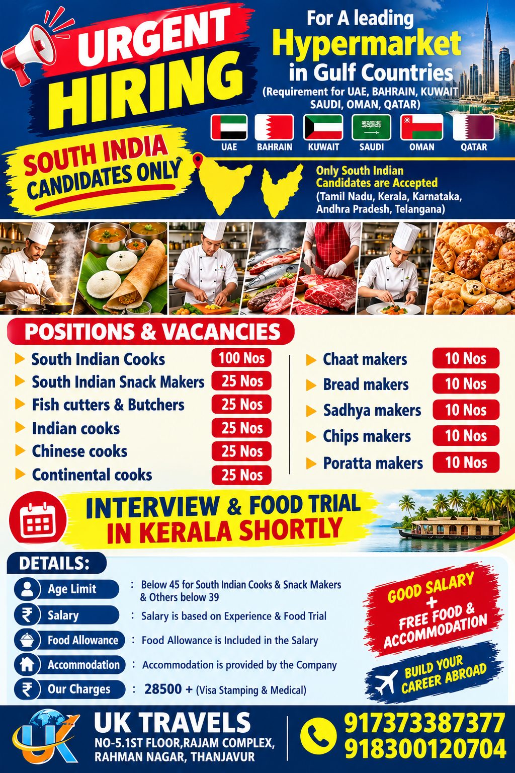 GULF COUNTRIES HIRING CHEFS — UK TRAVELS AND CONSULTANCY SERVICE, UAE,OMAN,SAUDI,BAHRAIN,QATAR