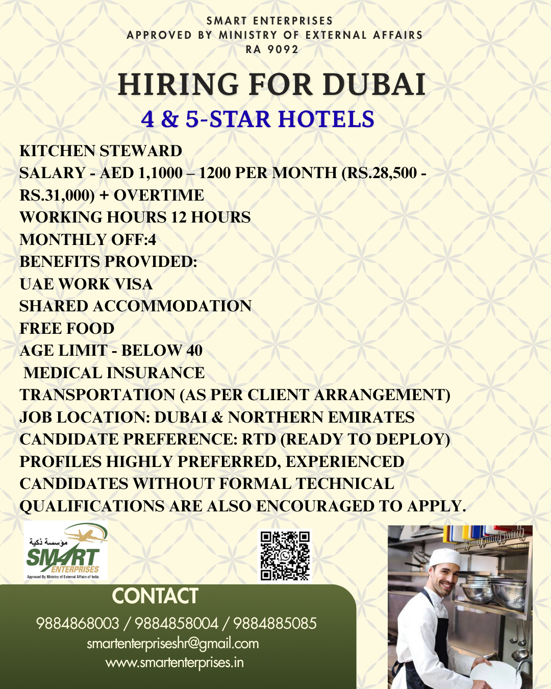 Kitchen Steward — smartenterpriseshr@gmail.com, DUBAI, DUBAI