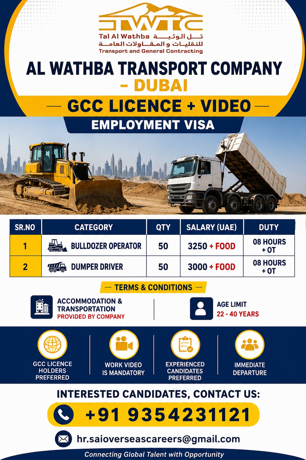 We're Hiring – Al Wathba Transport Company | Dubai — Sai Overseas Careers, UAE, UAE