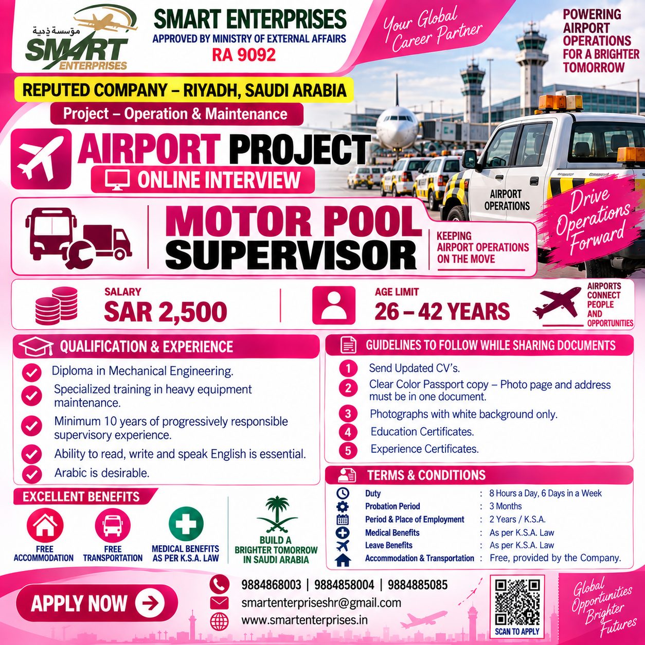 MOTOR POOL SUPERVISOR SAUDI ARABIA ,RIYADH