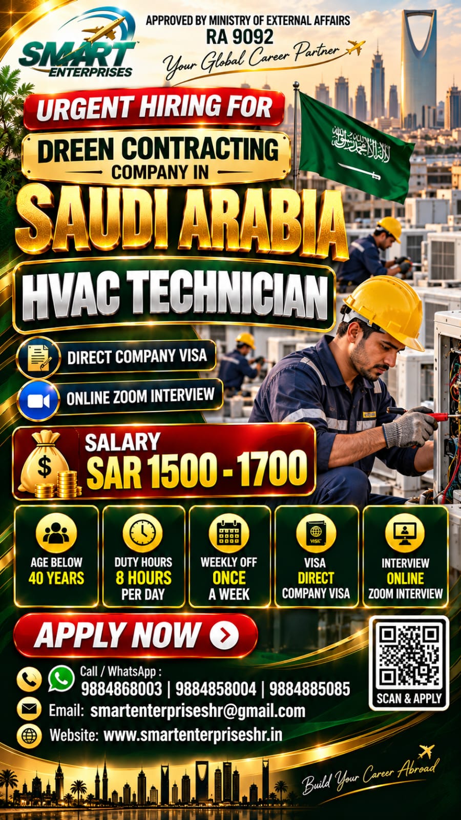 HVAC TECHNICIAN for SAUDI ARABIA