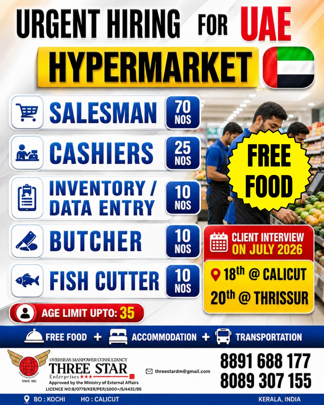 Hypermarket Urgent Hiring — THREE STAR ENTERPRISES, UAE, UAE