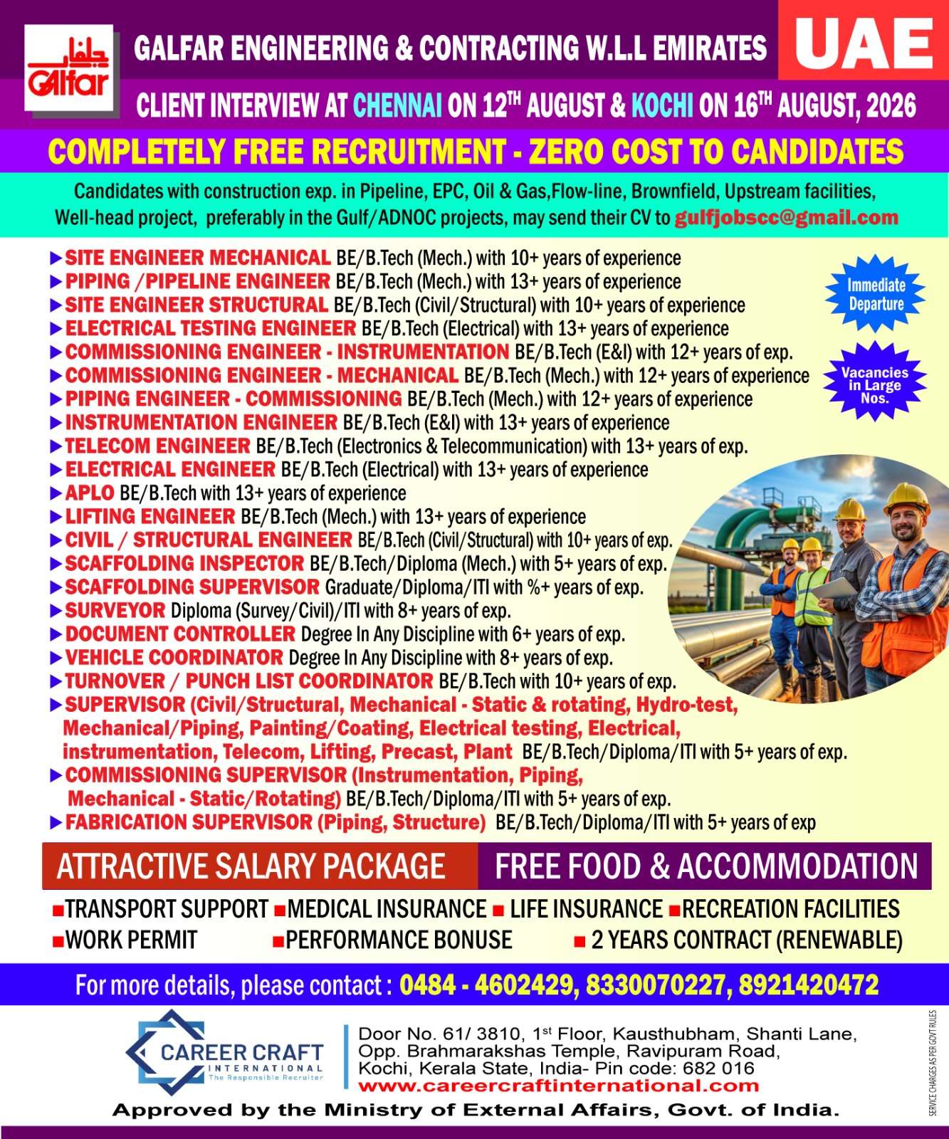 Galfar Engineering and Contracting WLL Emirates - Recruitment Drive for Senior Categories - III