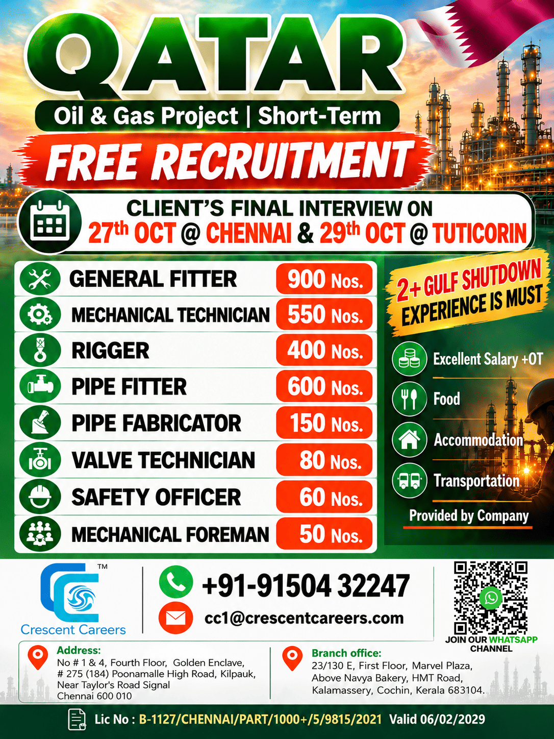 DIRECT INTERVIEW CHENNAI & TUTICORIN