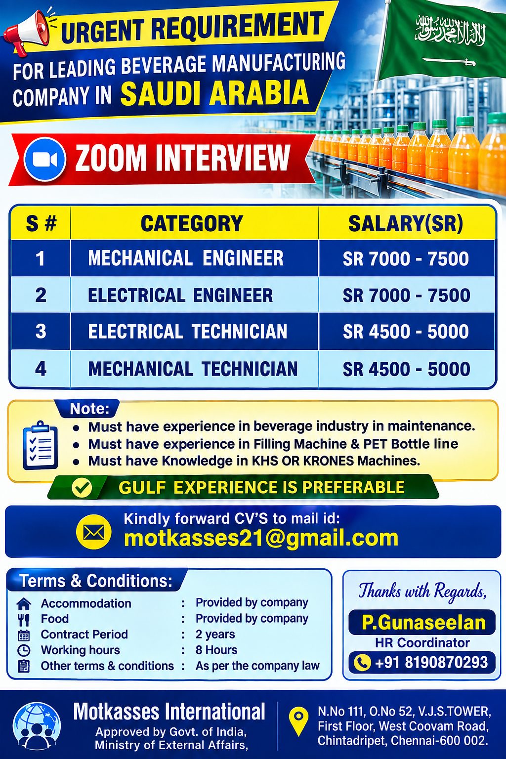 Hiring Beverage Manufacturing Company in Saudi Arabia