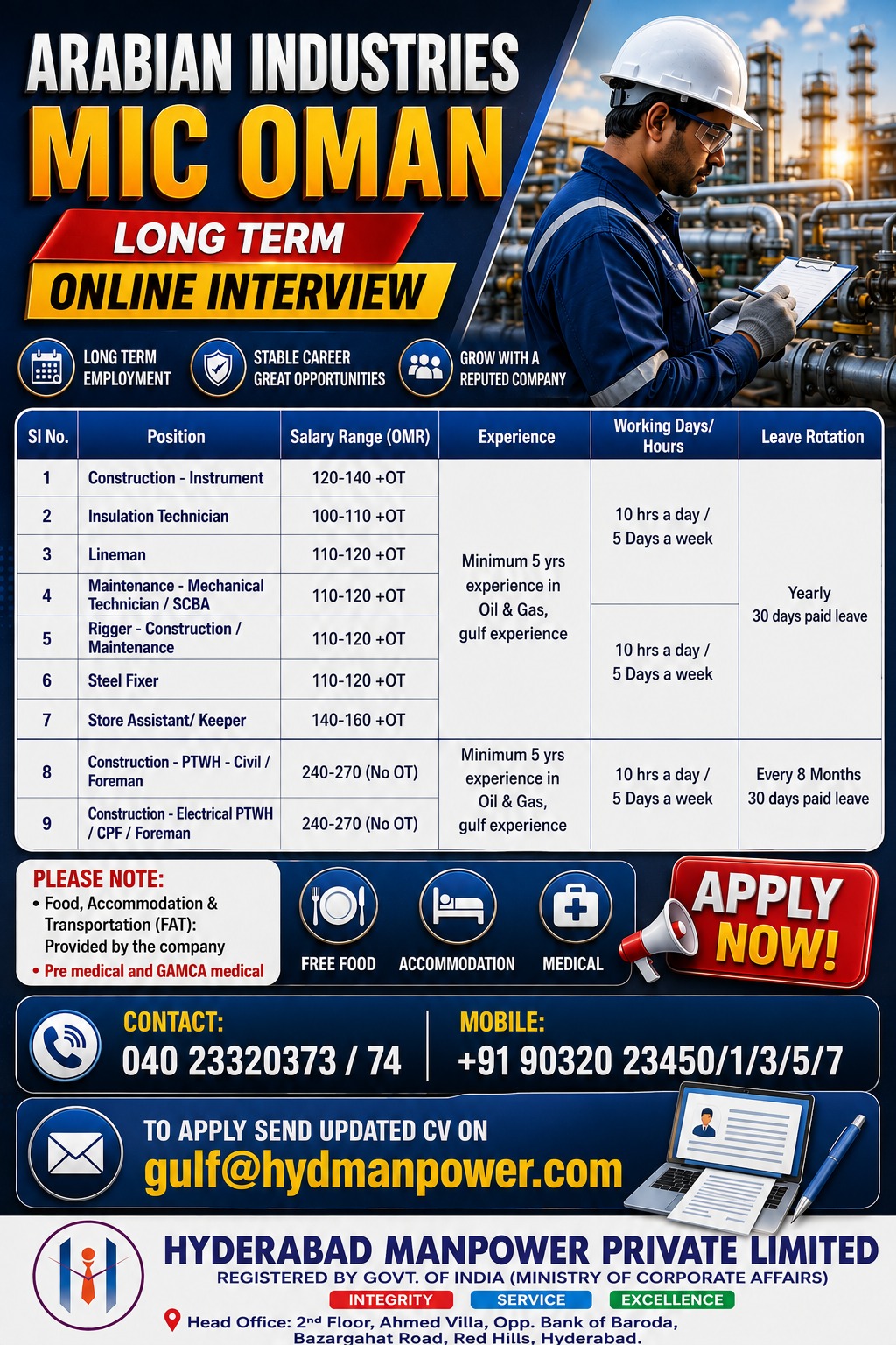 Hiring for Engineering Co. Oman