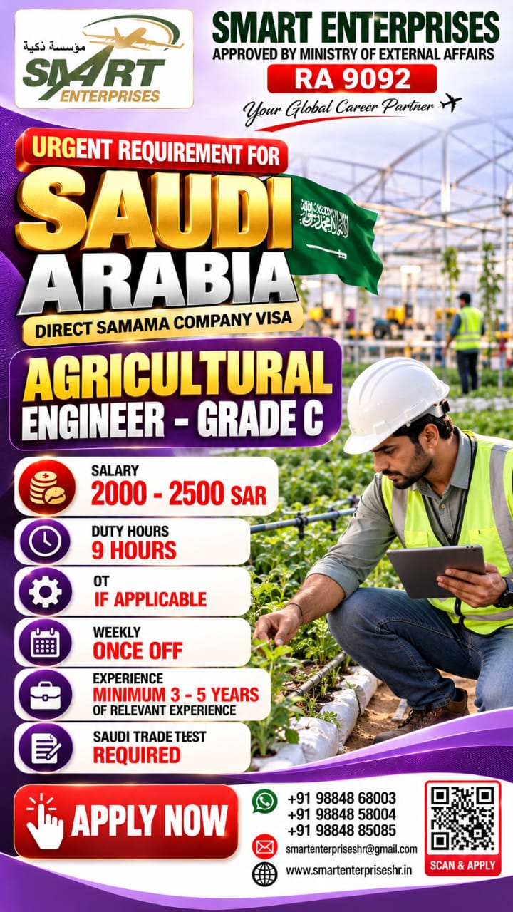 AGRICULTURE ENGINEER — smartenterpriseshr@gmail.com, SAUDI ARABIA