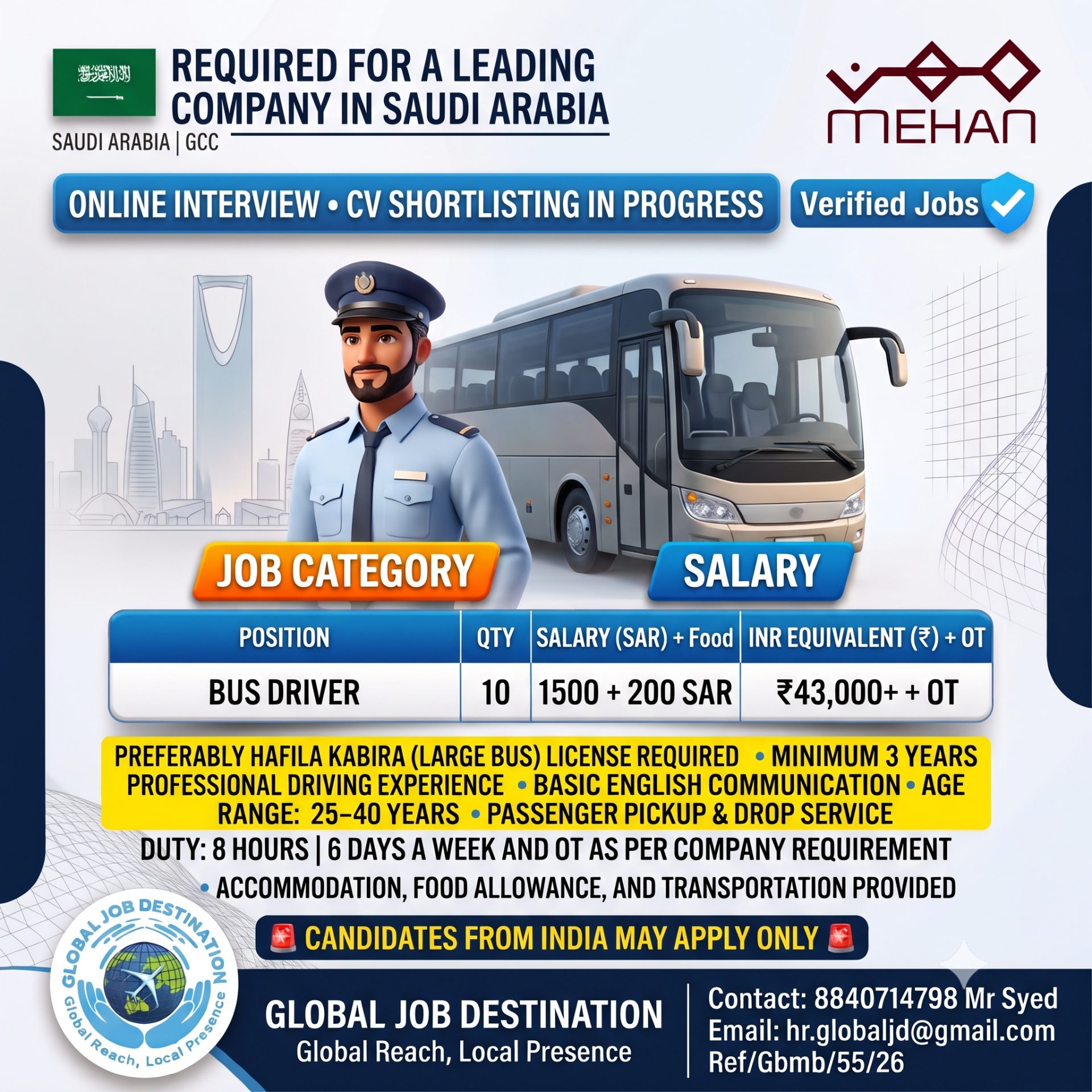 Bus Driver (Hafla Kabeera) — GLOBAL JOB DESTINATION, Saudi Arabia, Saudi Arabia