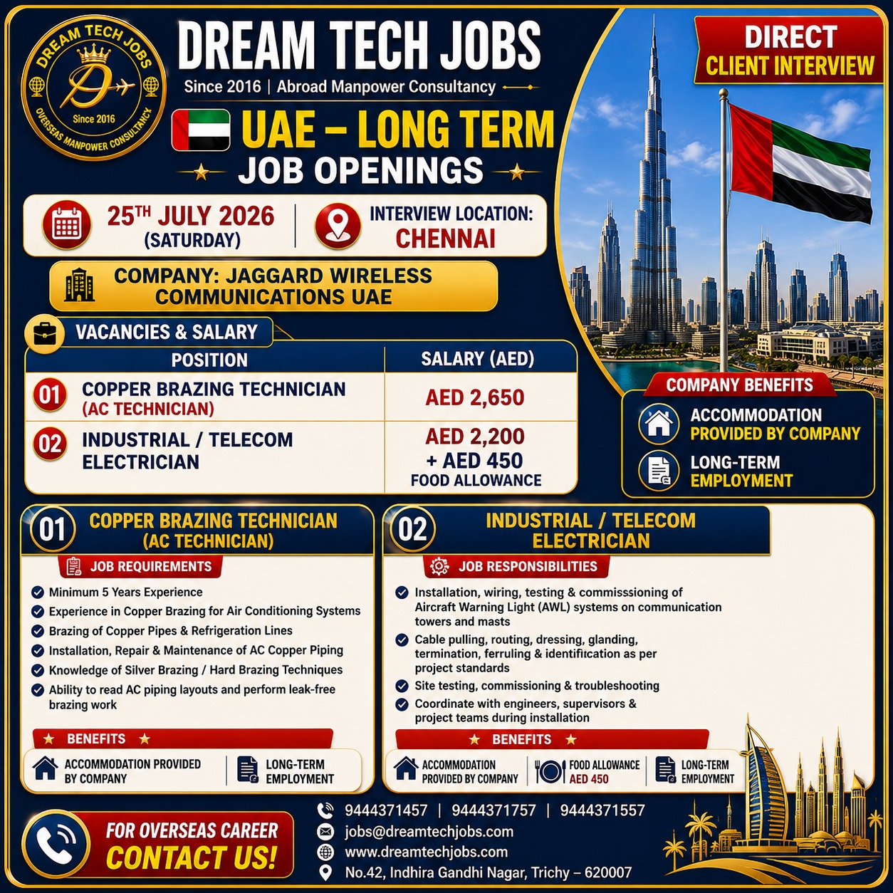 UAE Long-Term Job Openings — DREAM TECH JOBS -TRICHY, UAE, UAE