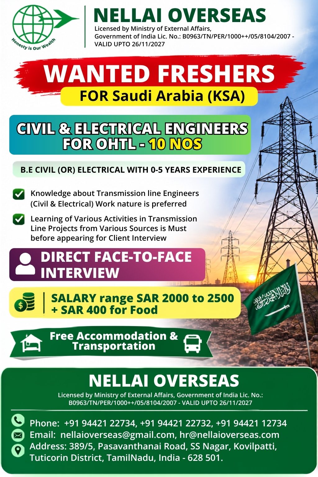 Civil & Electrical Engineers for OHTL