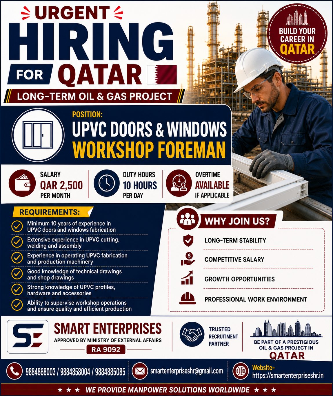 UPVC DOORS & WINDOWS WORKSHOP FOREMAN