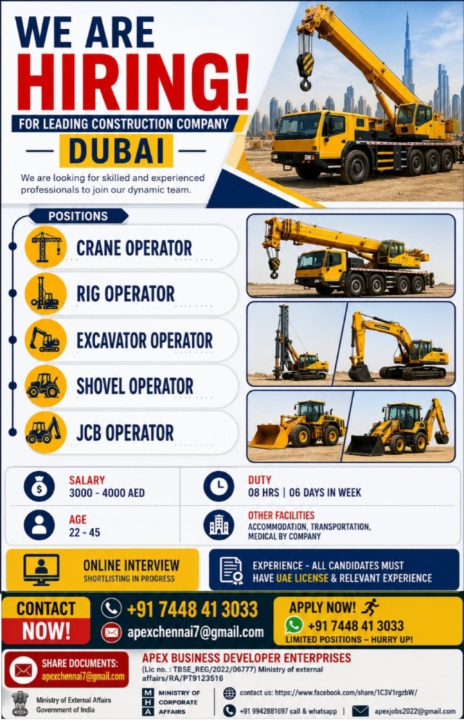 Construction Equipment Operators - Dubai