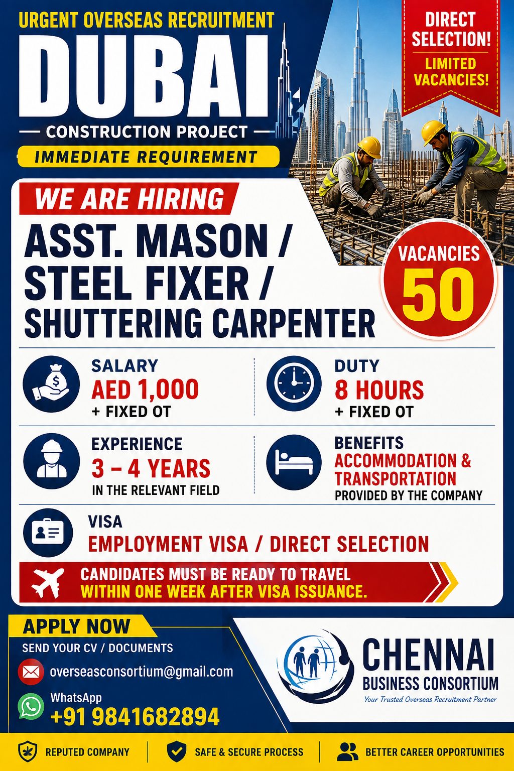 Dubai Construction Project - Urgent Overseas Recruitment