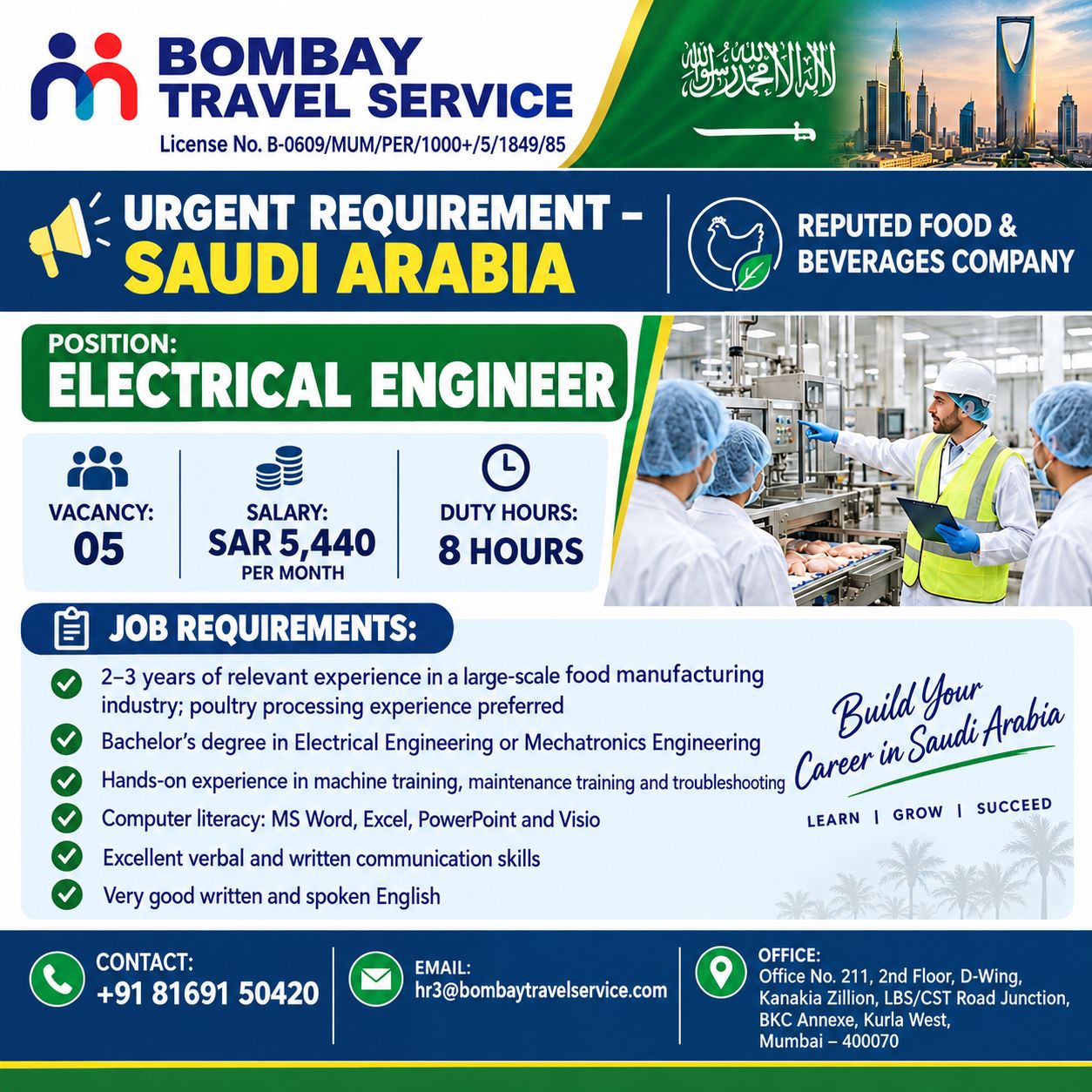 We are urgently hiring for ksa food and beverages co.