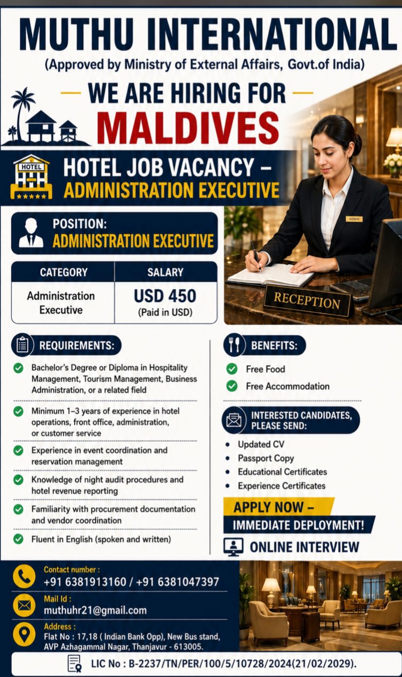 Administrative exe. — MUTHU INTERNATIONAL, Maldives