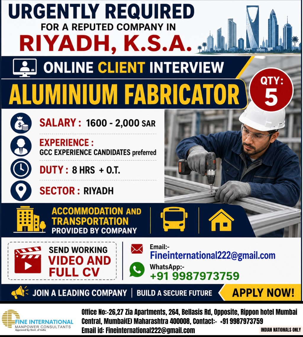 ALUMINIUM FABRICATOR — FINE INTERNATIONAL MANPOWER, saudi arabia