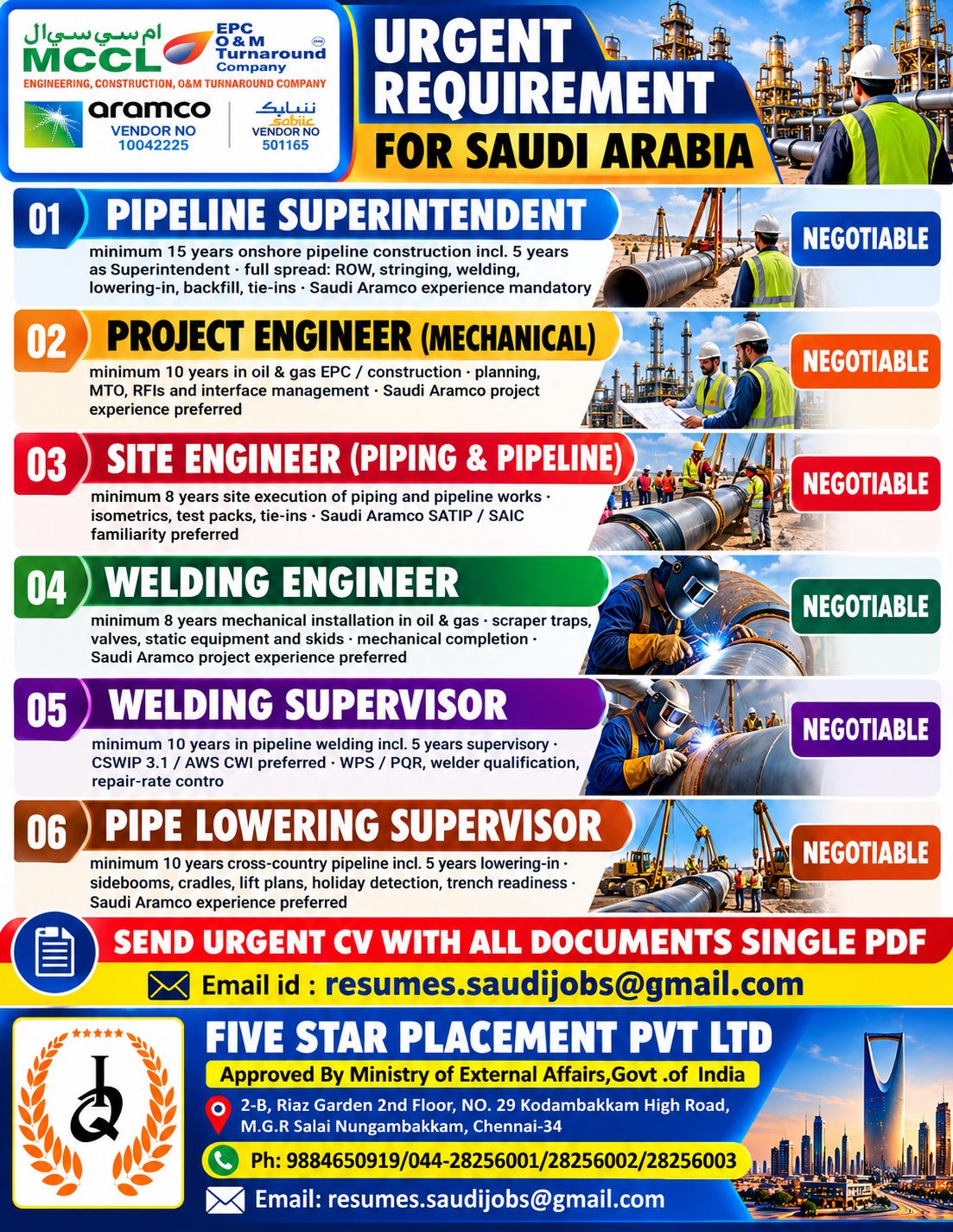 URGENT REQUIREMENT FOR ARAMCO PROJECT
