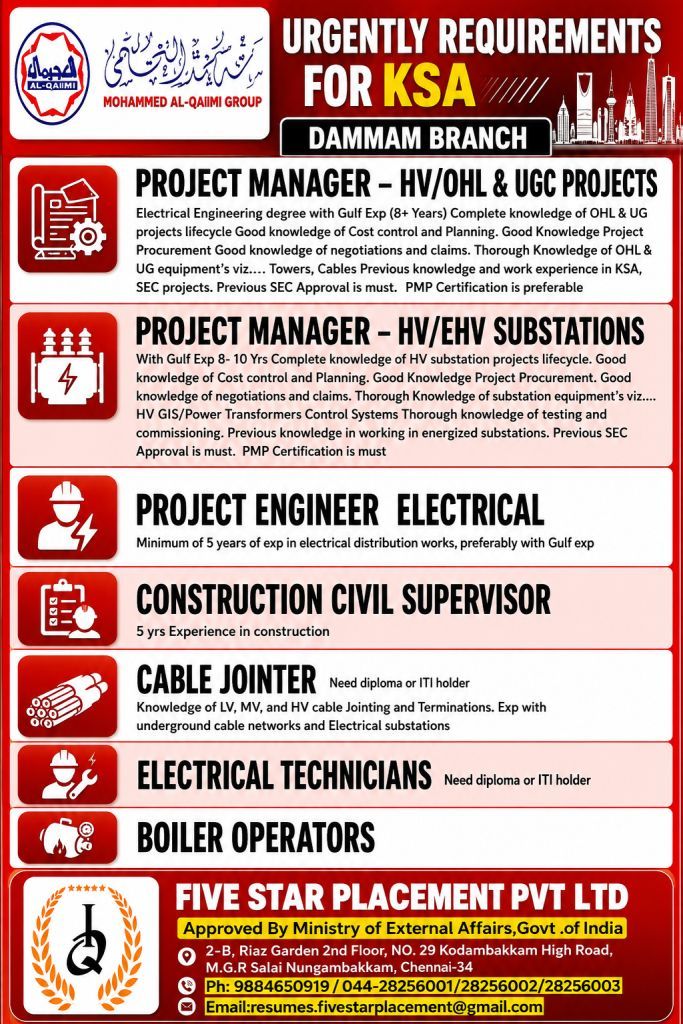 URGENT REQUIREMENT FOR JEDDAH- SAUDI ARABIA
