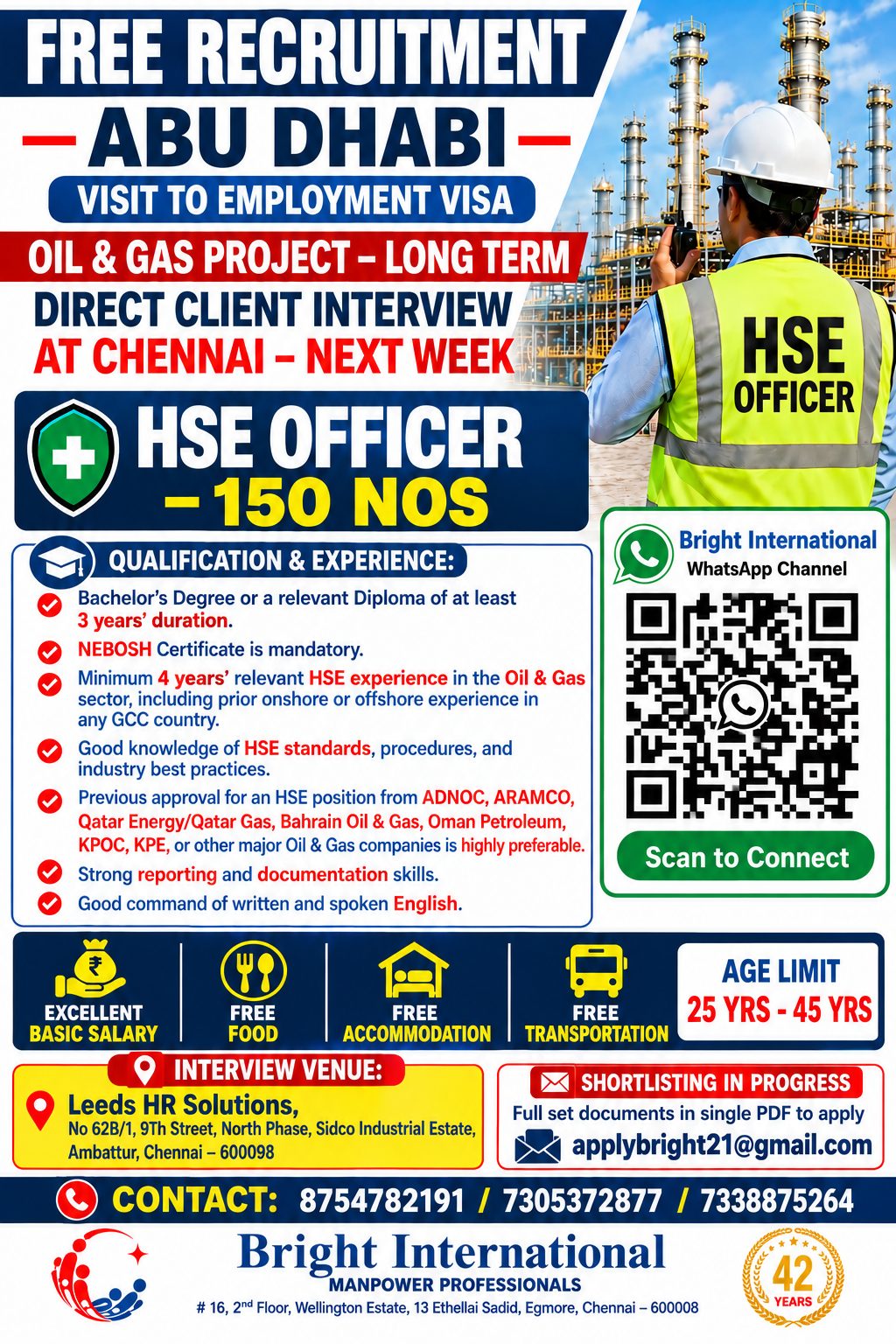 FREE RECRUITMENT FOR ABU DHABI (LONG TERM)***** — Bright International, Chennai, UAE, UAE