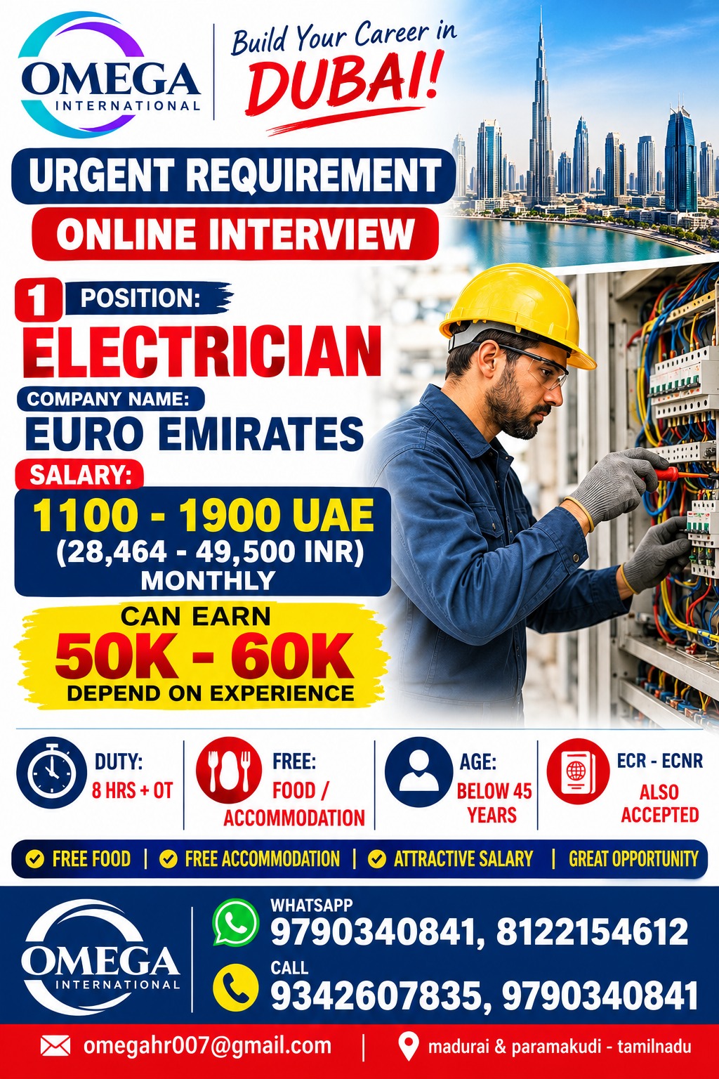 WANTED FOR Electrician