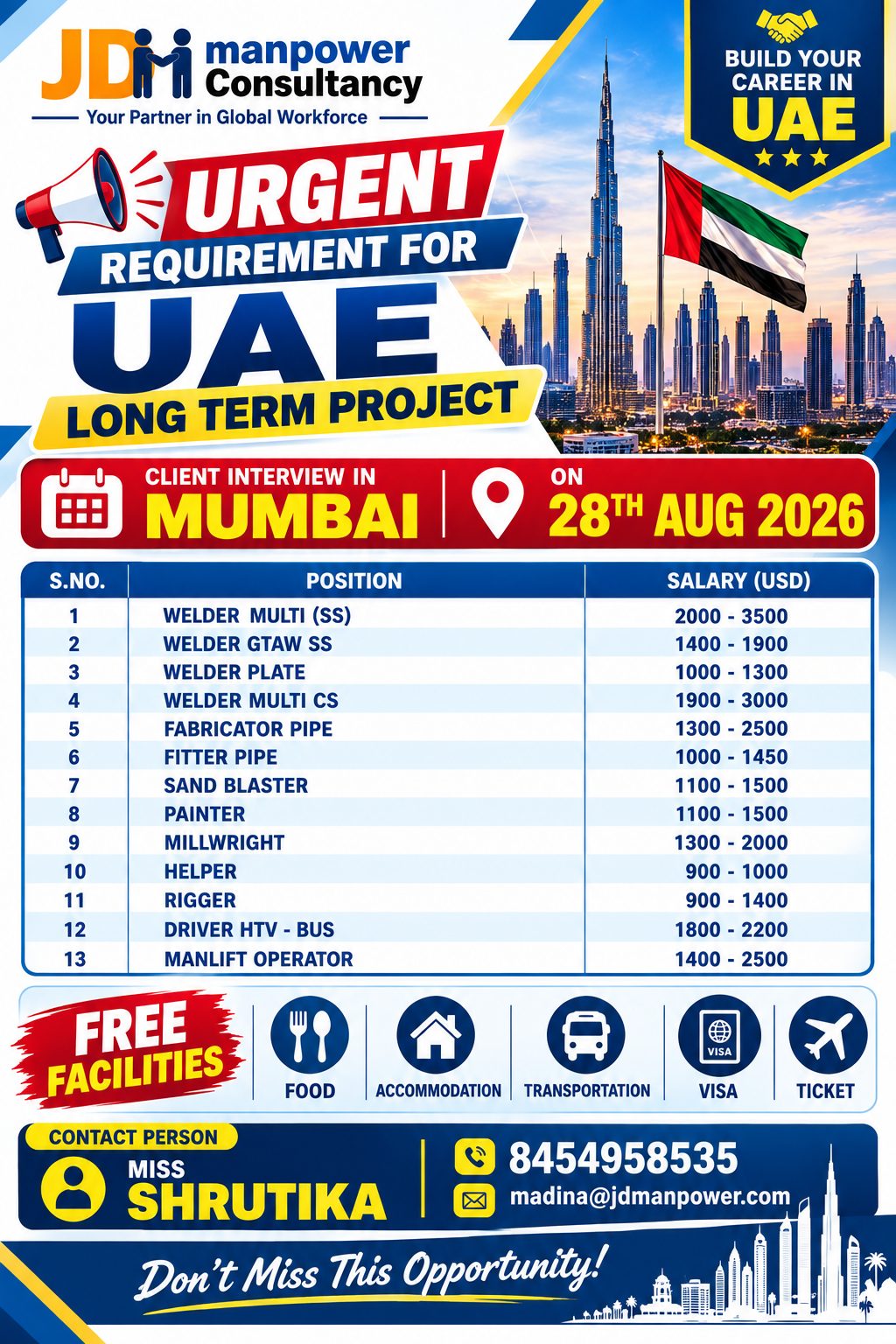 URGENT REQUIREMENT FOR UAE LONG TERM