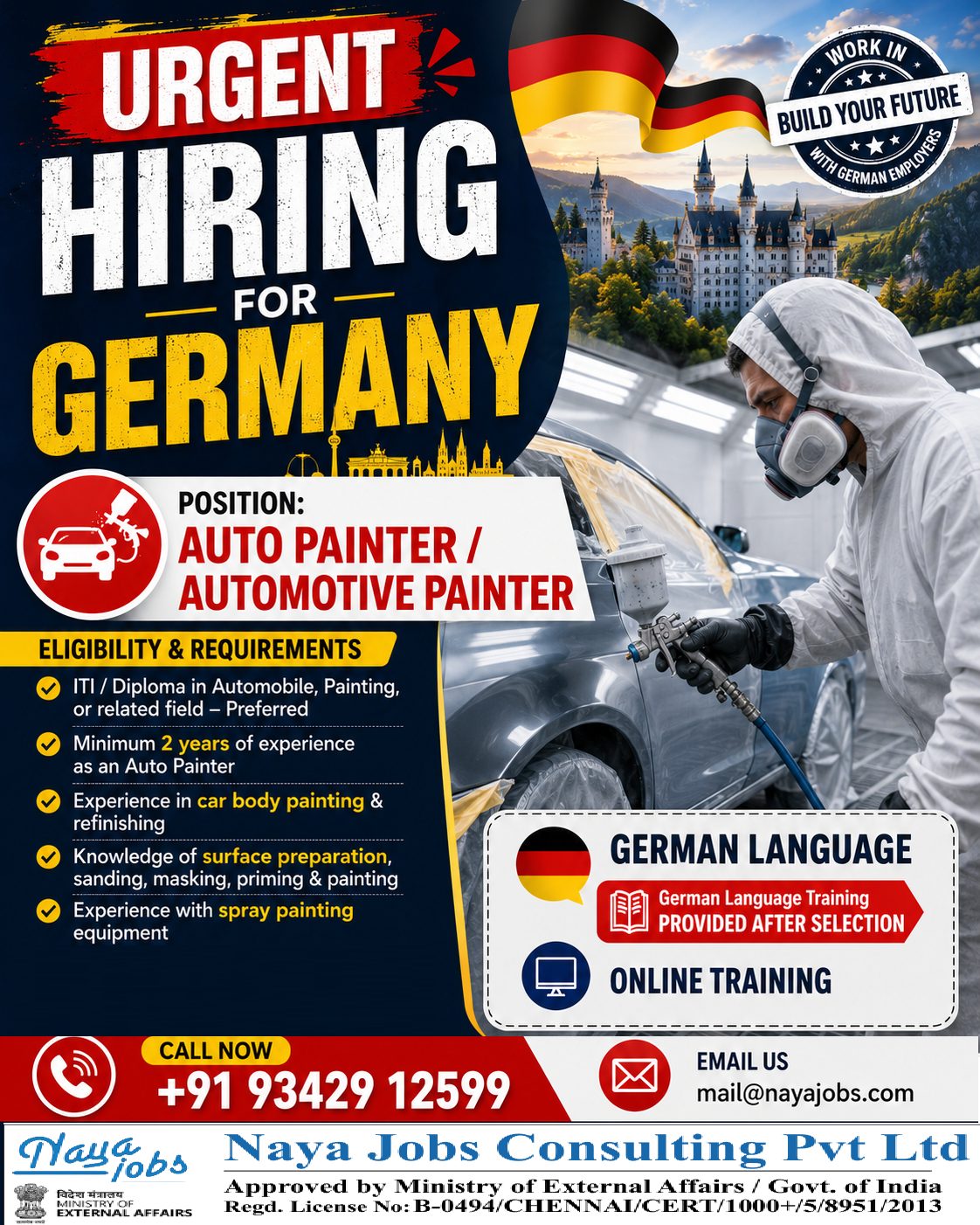 URGENT HIRING – GERMANY AUTO PAINTER — Naya Jobs Consulting Pvt Ltd, EUROPE, EUROPE