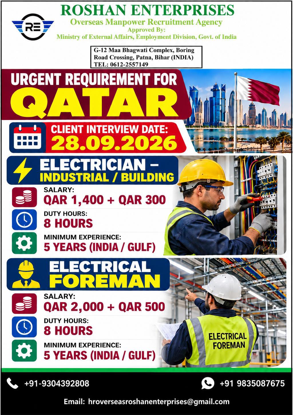 Urgent Requirement for Qatar