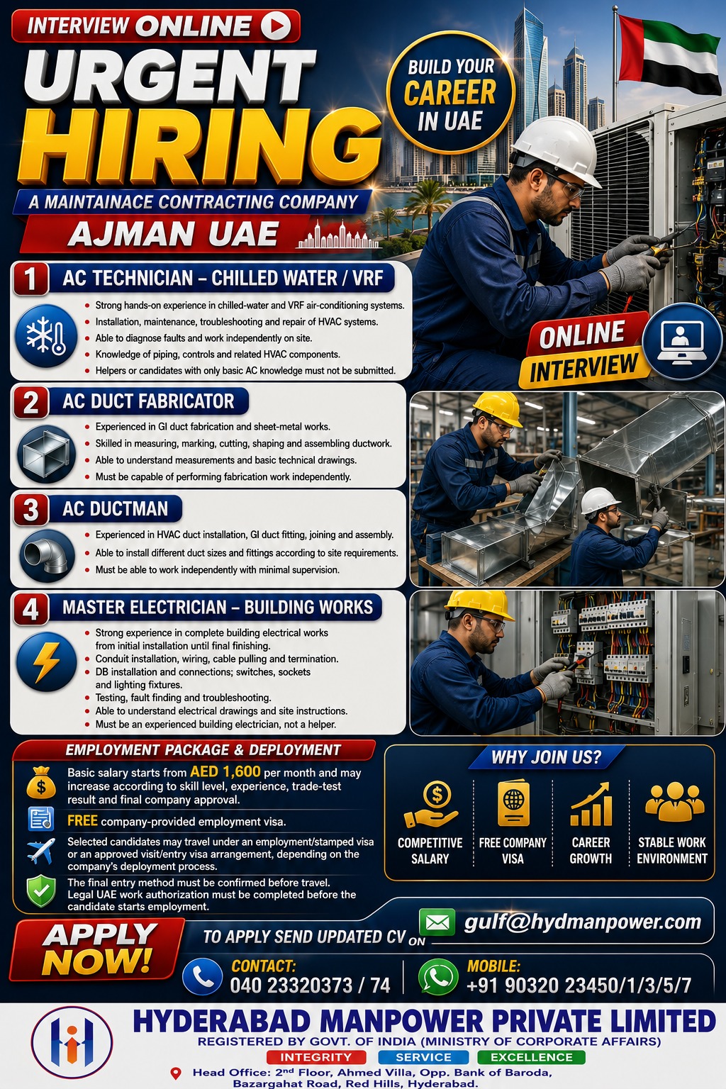 Urgent Hiring for Ajman UAE